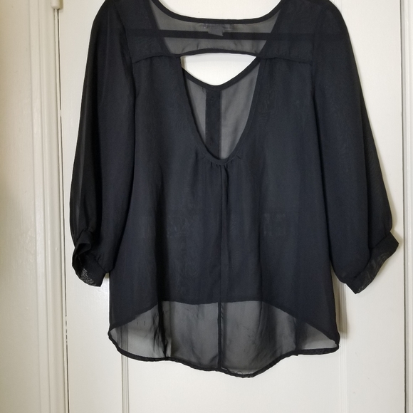 AGACI black button front keyhole back sheer 3/4 sleeve blouse M - Picture 4 of 6